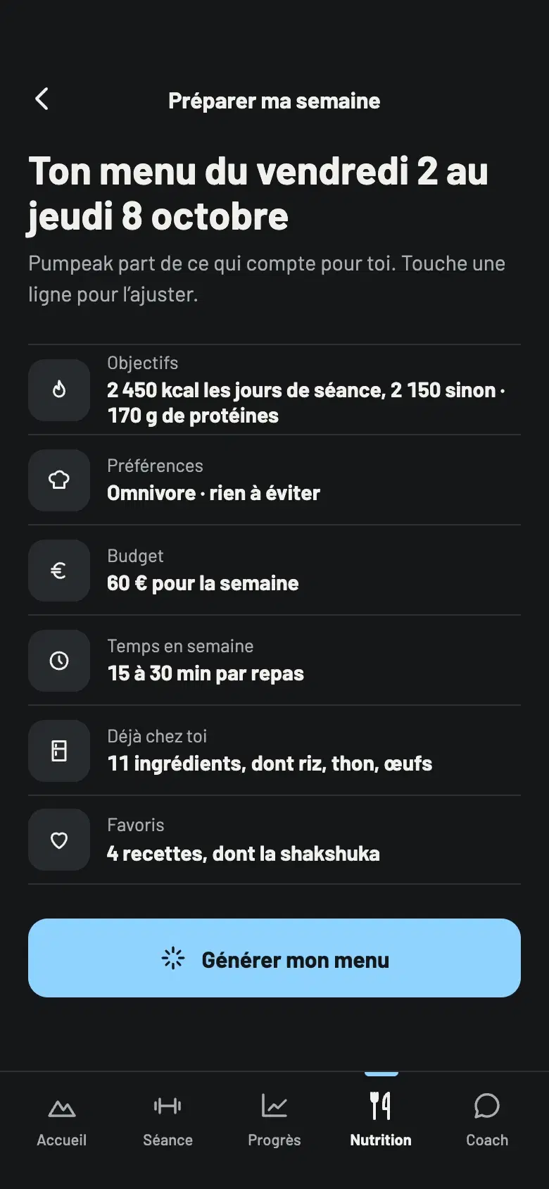 La préparation du menu de la semaine selon les objectifs et le budget